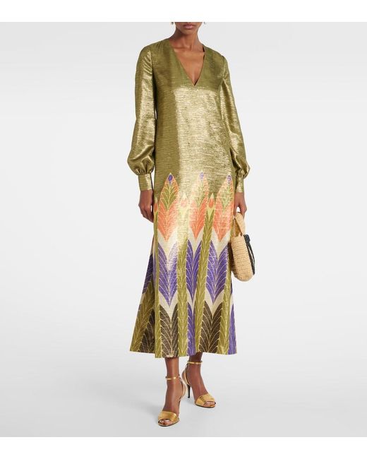Valentino Green Voyage Imaginaire Lame Maxi Dress