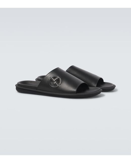 Sandalias De Piel Con Logo Giorgio Armani de hombre de color Black