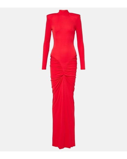 The New Arrivals Ilkyaz Ozel Red Darja Ruched High-Neck Gown