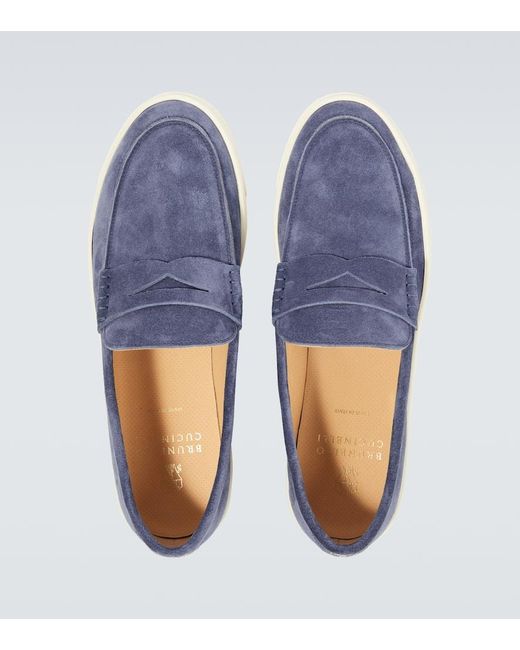 Brunello Cucinelli Loafers aus Veloursleder in Blue für Herren