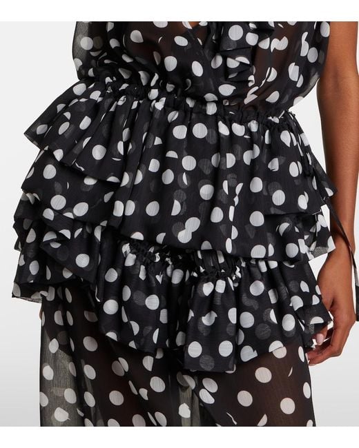 Dries Van Noten Black Polka-Dot Ruffled Top