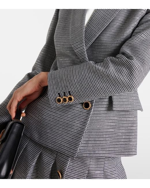 Alessandra Rich Gray Houndstooth Wool-Blend Jacket