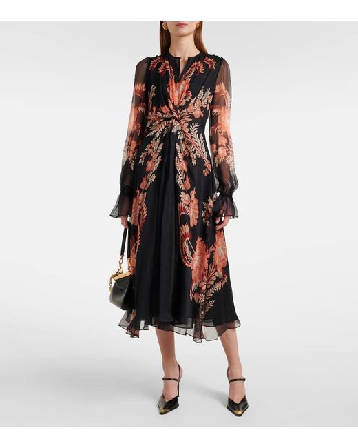 Etro Red Bedrucktes Midikleid Aus Seide