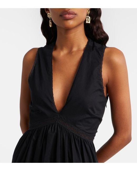 Faithfull The Brand Black Fiora Lace-Trimmed Cotton Maxi Dress