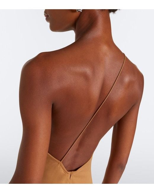 ‎Taller Marmo Brown Antelope Fringe-Trimmed Asymmetric Midi Dress