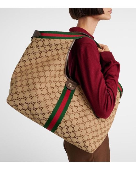 Gucci Brown Giglio Gg Canvas Large Tote Bag