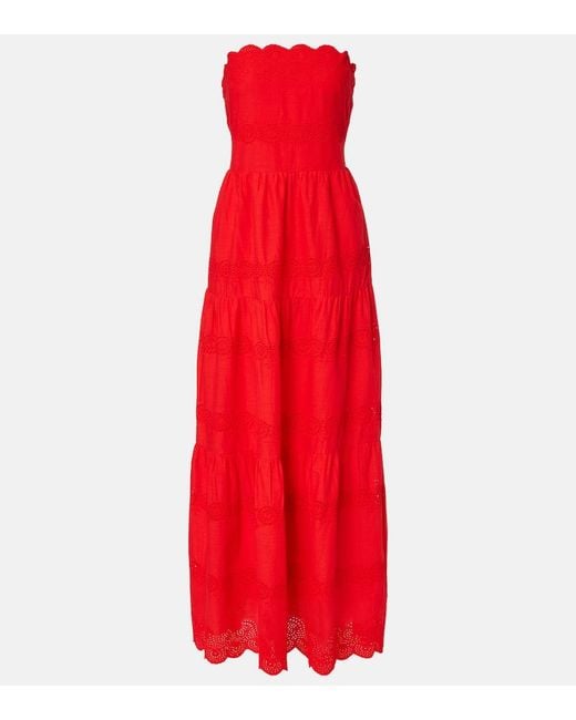 Melissa Odabash Red Sophie Broderie Anglaise Cotton Maxi Dress