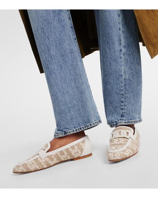 Tod's White Kate Leather-Trimmed Loafers