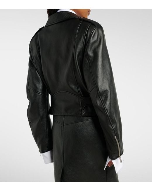 Saint Laurent Black Cropped Leather Biker Jacket