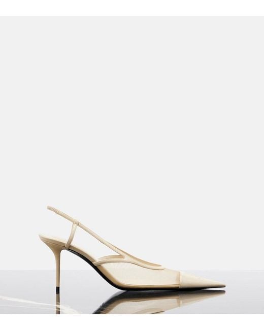 Saint Laurent White Renee Mesh And Leather Slingback Pumps