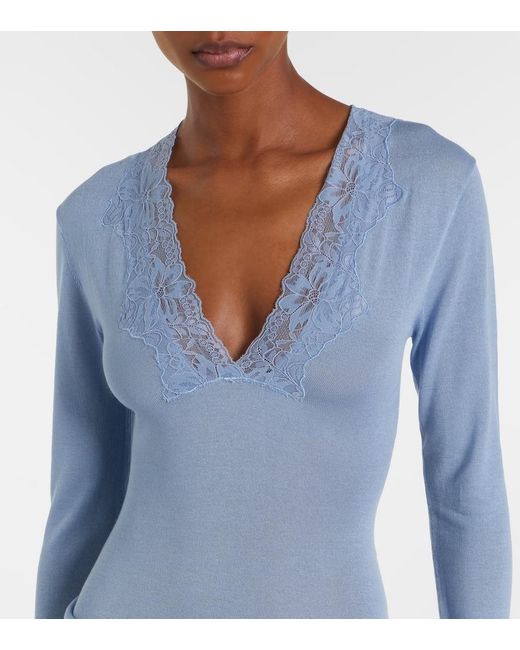 AYA MUSE Blue Lace-Trimmed Maxi Dress