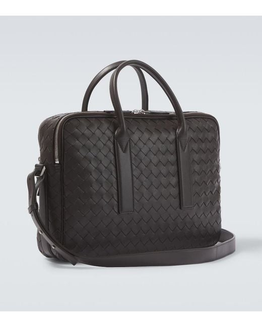 Bottega Veneta Black Getaway Intrecciato Leather Briefcase for men