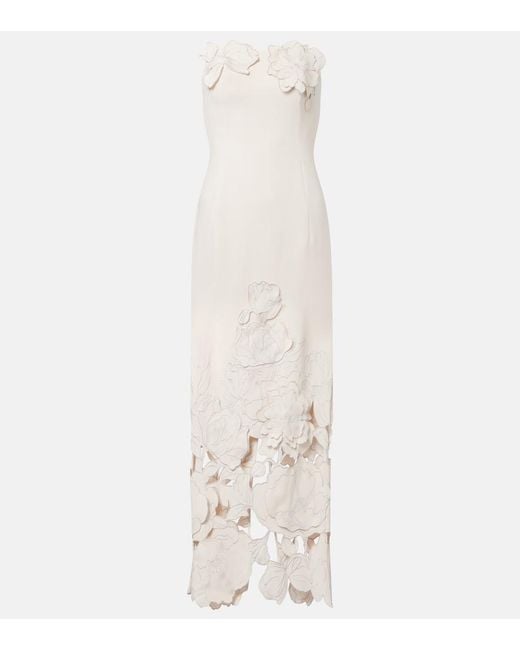 LEO LIN White Rayna Floral-Applique Crepe Maxi Dress