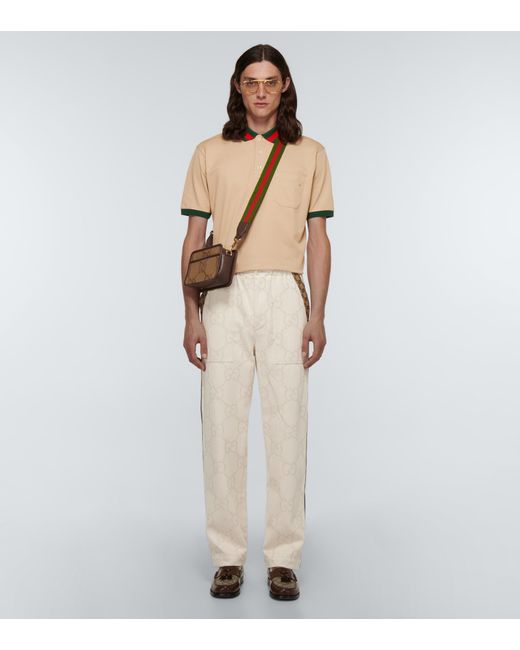 Gucci Web-collar Pique Polo Shirt in Natural for Men | Lyst