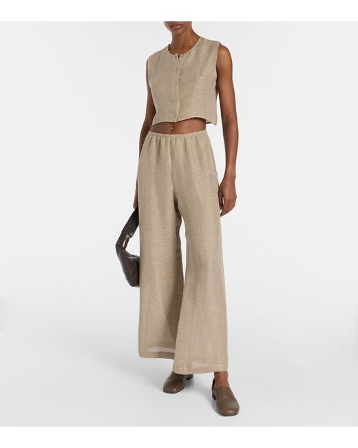 Leset Natural Stella Sequined Linen-Blend Top