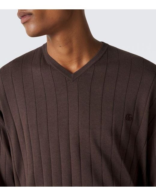Gucci Brown Double G Silk And Cotton Sweater for men