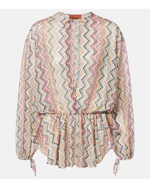 Missoni Multicolor Zig Zag Cutout Gathered Blouse