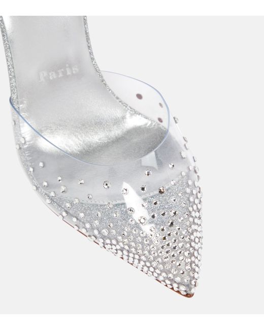 Christian Louboutin Spikaqueen 100 Crystal-embellished Pvc And  Glittered-leather Pumps in White | Lyst