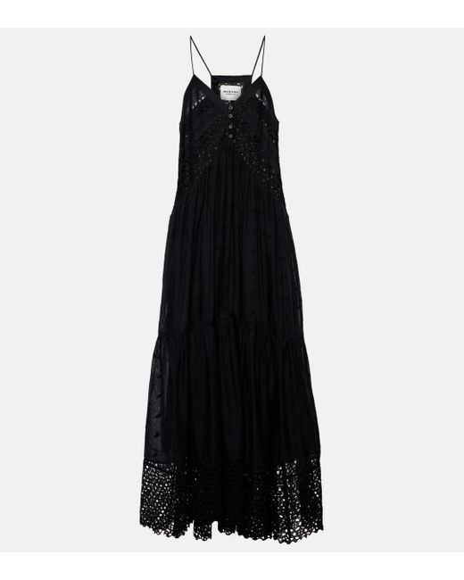 Isabel Marant Black Sabba Embroidered Cotton Maxi Dress