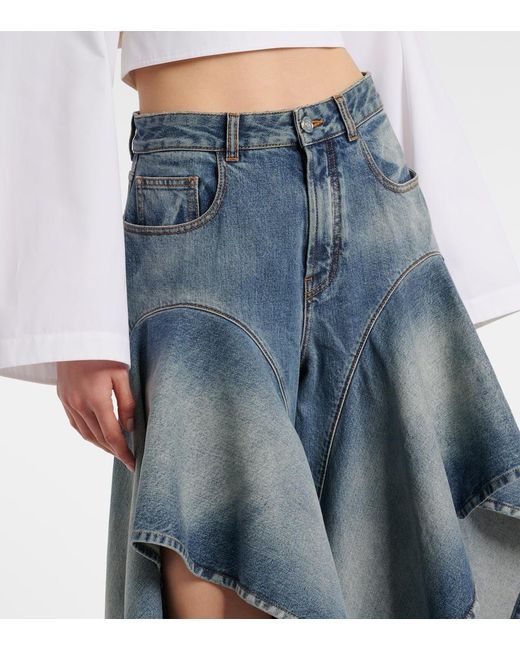 Alaïa Blue Ruffled Wide-Leg Jeans