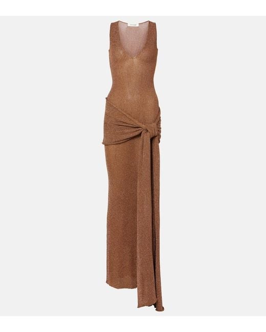 AYA MUSE Brown Alula Belted Lame Maxi Dress