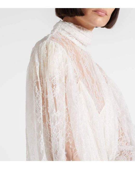 Gucci White Scarf-Detail Sheer Floral Blouse
