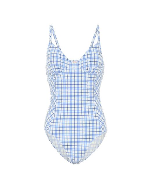 blue gingham one piece swimsuit