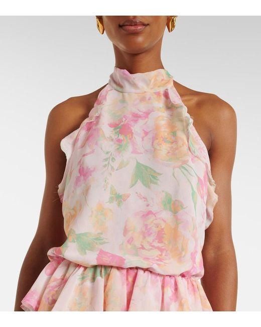 Bananhot Pink Malena Floral Ruffled Asymmetric Maxi Dress