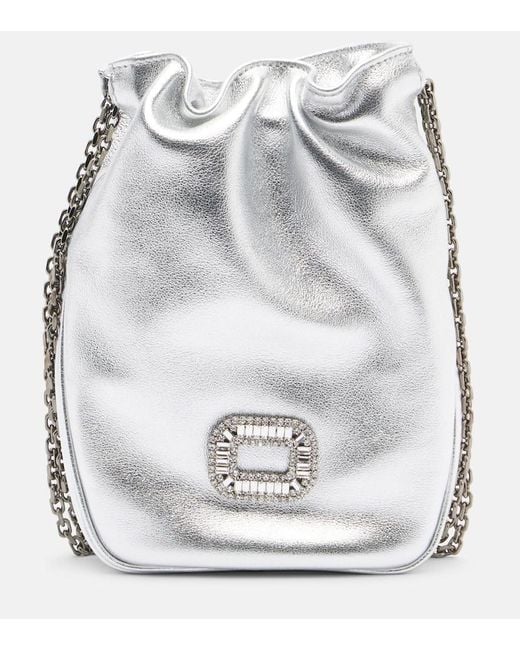 Roger Vivier Pilgrim Nano Metallic Leather Bucket Bag