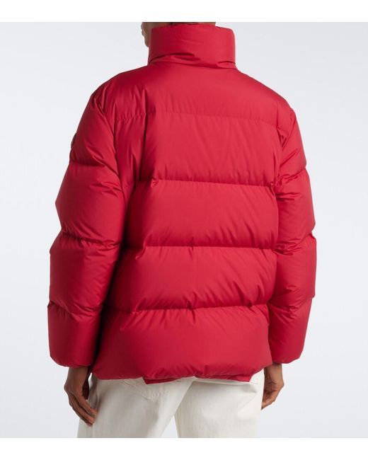 Moncler Red Leather-Trimmed Down Jacket
