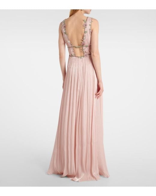 Costarellos Pink Nalina Embellished Tulle-Trimmed Lamé Gown
