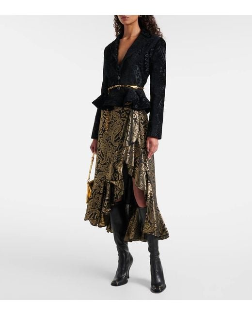 Falda Midi En Mezcla De Seda Con Paisley Etro de color Black