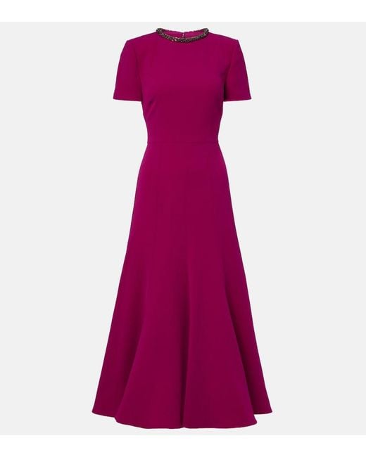 Roland Mouret Purple Cady Crystal Midi Dress