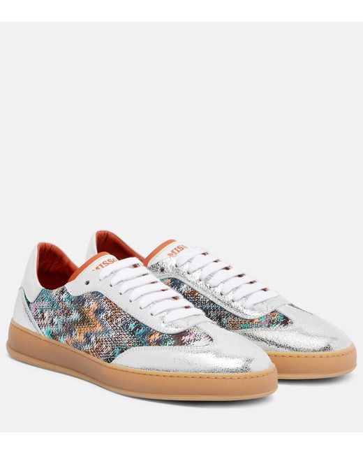 Missoni White Zigzag Metallic Leather Sneakers