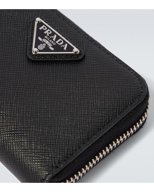 Prada Black Logo Saffiano Leather Coin Purse for men