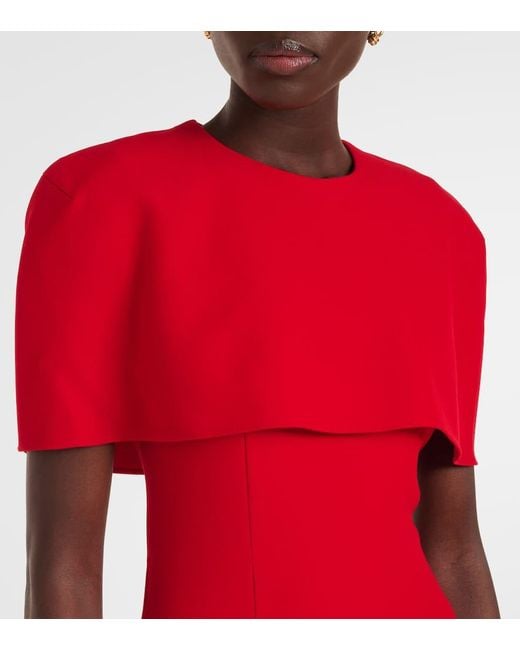 Roland Mouret Red Caped Crepe Midi Dress