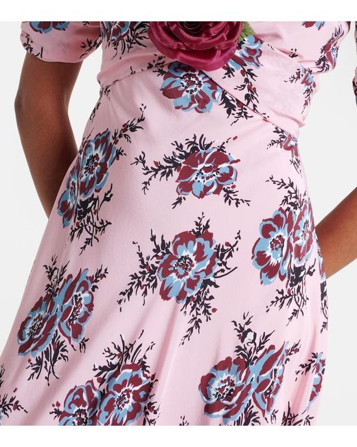 Rodarte Purple Floral-Applique Silk Gown