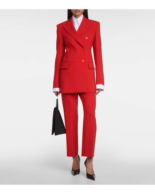 Sportmax Red Vischio Double-Breasted Wool-Blend Blazer