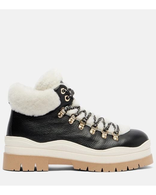 Bogner Black Arosa Shearling-Lined Leather Lace-Up Boots