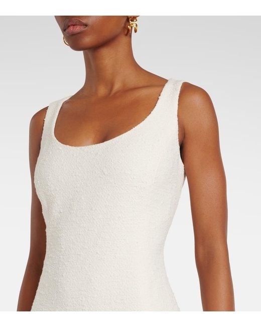 Oscar de la Renta White Tweed And Guipure Midi Dress