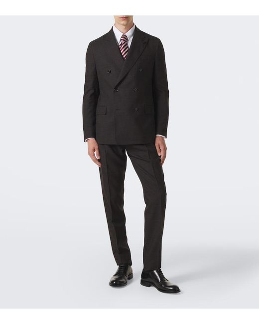 Lardini Black Checked Double-Breasted Virgin Wool Suit for men