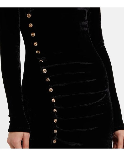 Rabanne Black Embellished Ruched Velvet Midi Dress