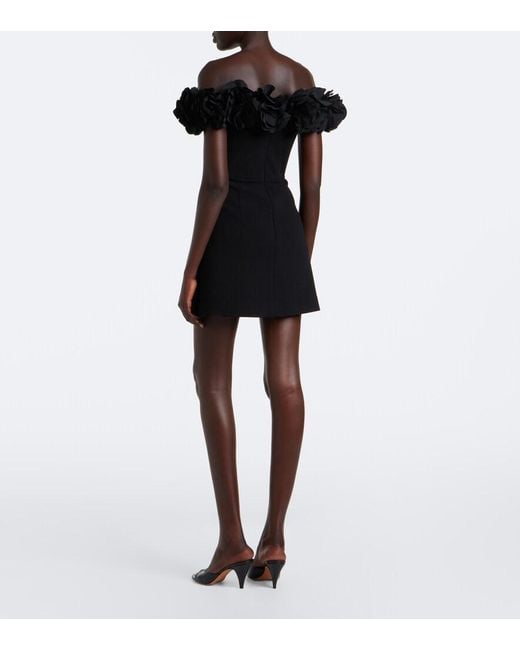 Rebecca Vallance Black Odetta Applique Off-Shoulder Crepe Minidress