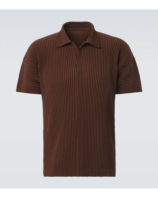 Homme Plissé Issey Miyake Brown Color Pleats 2 Polo Shirt for men