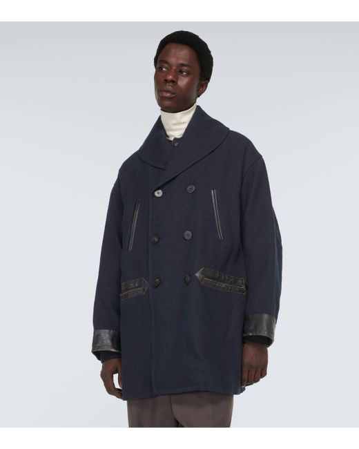 Manteau en serge de laine et lin Visvim pour homme en coloris Blue