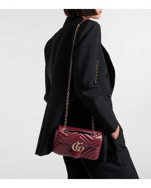 Gucci Red Gg Marmont Small Leather Shoulder Bag