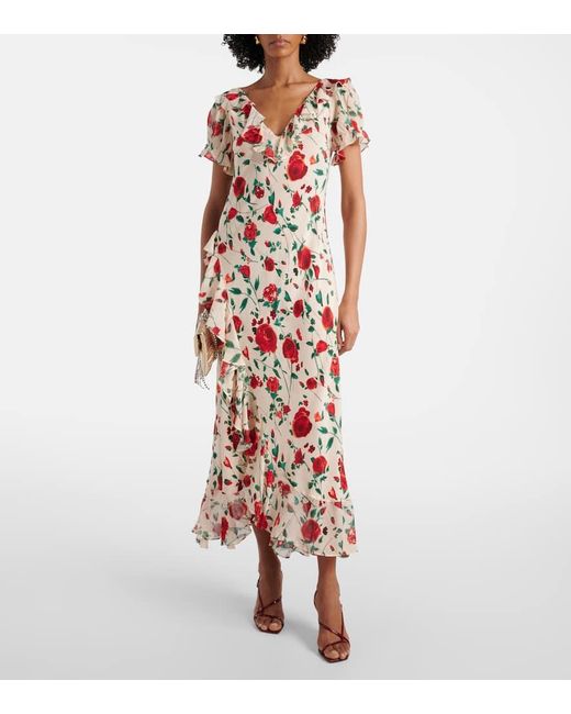 Rixo White Maxikleid Clementina Aus Seide