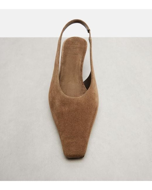 Brunello Cucinelli Brown Suede Slingback Pumps