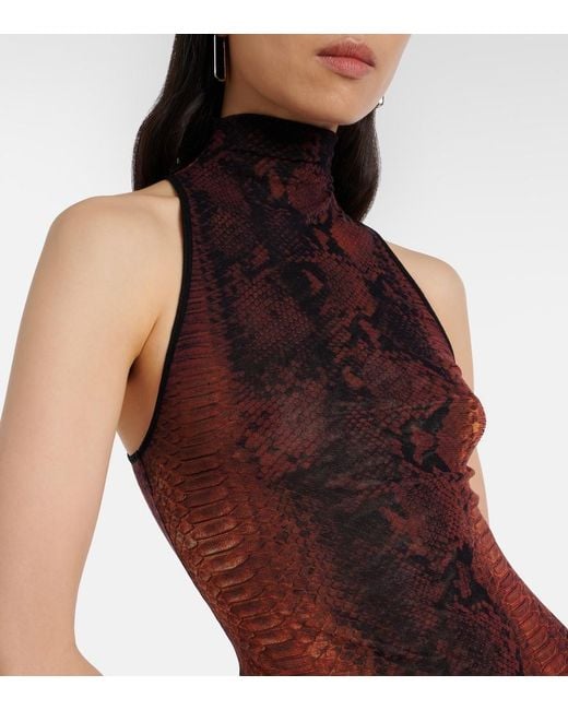 Jean Paul Gaultier Red Snake-Effect Halterneck Gown