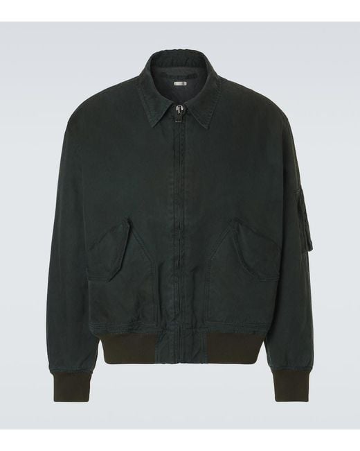 A.PRESSE Black Vintage Silk And Cotton Bomber Jacket for men